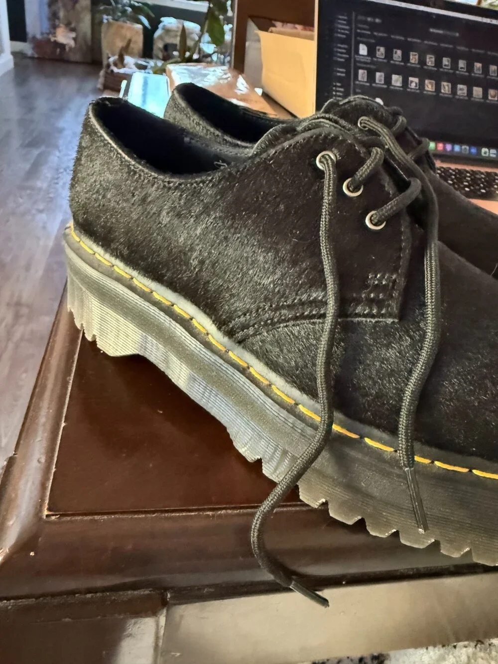 Dr Martens 1461 Quad Hair-On Platform Shoes Black Women’s 9 NWOT Academia Grunge